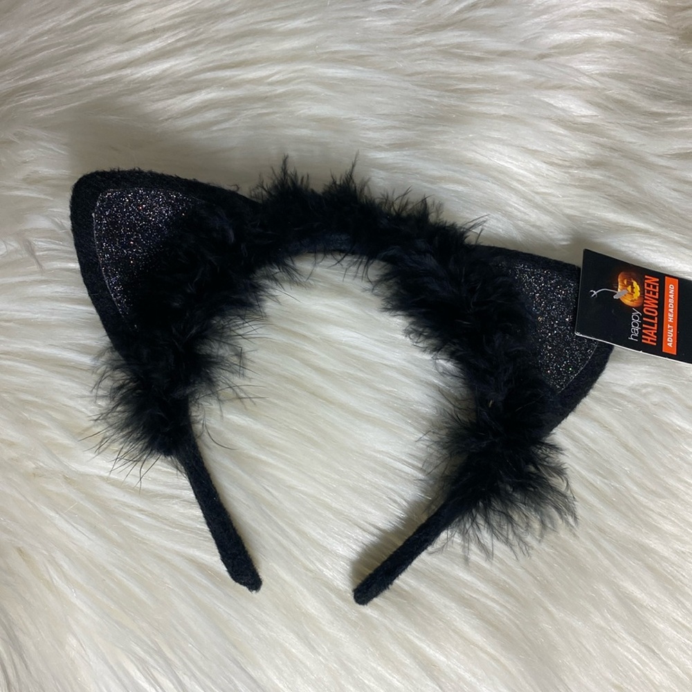 Glittery Black cat ears headband